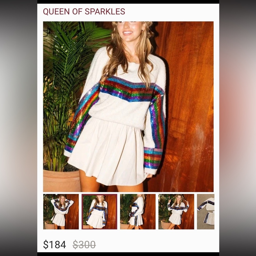 Queen of Sparkles Rainbow Sequin Oversized Sweater XXL NWOT
